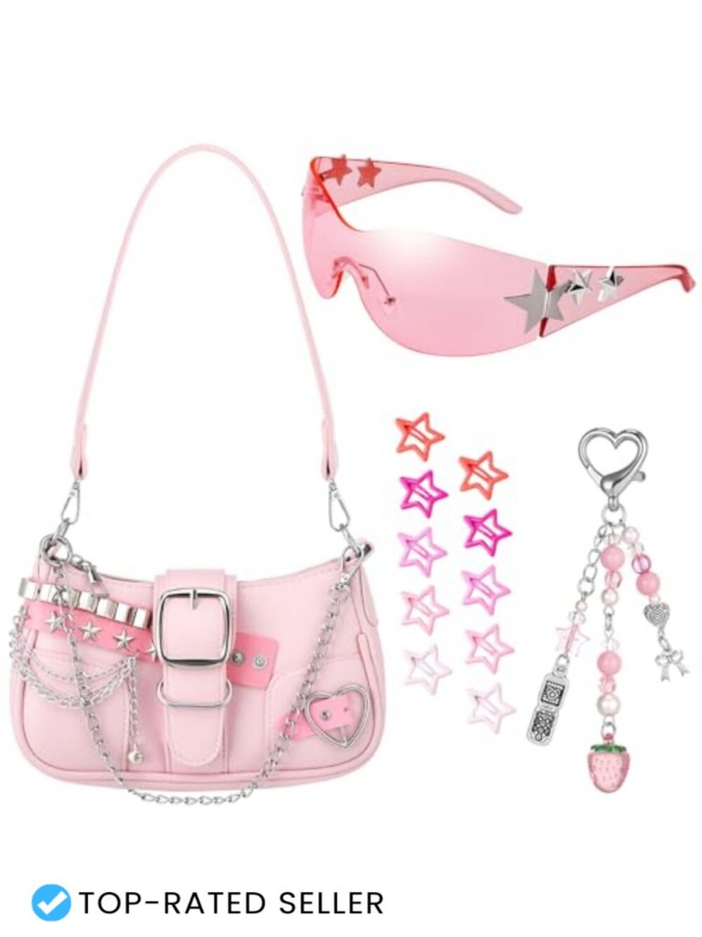 Hobo Shoulder Bag with Sunglasses & Hairpins Y2K Accessory Set